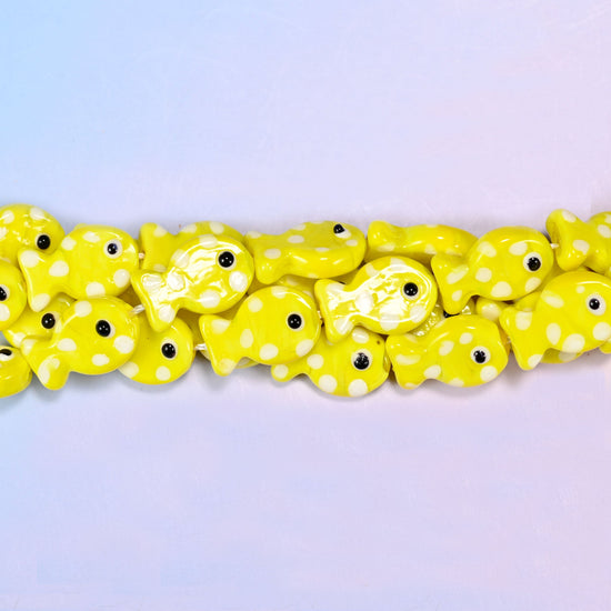 Yellow with White Dot Fish Glass Beads: Jewelry Making Supply