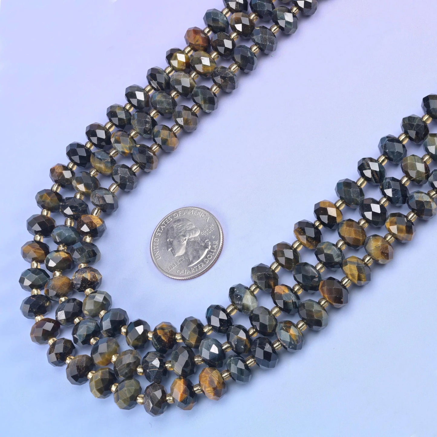 Iron Tiger Eye Faceted Rondelle Beads in steel grey and golden brown