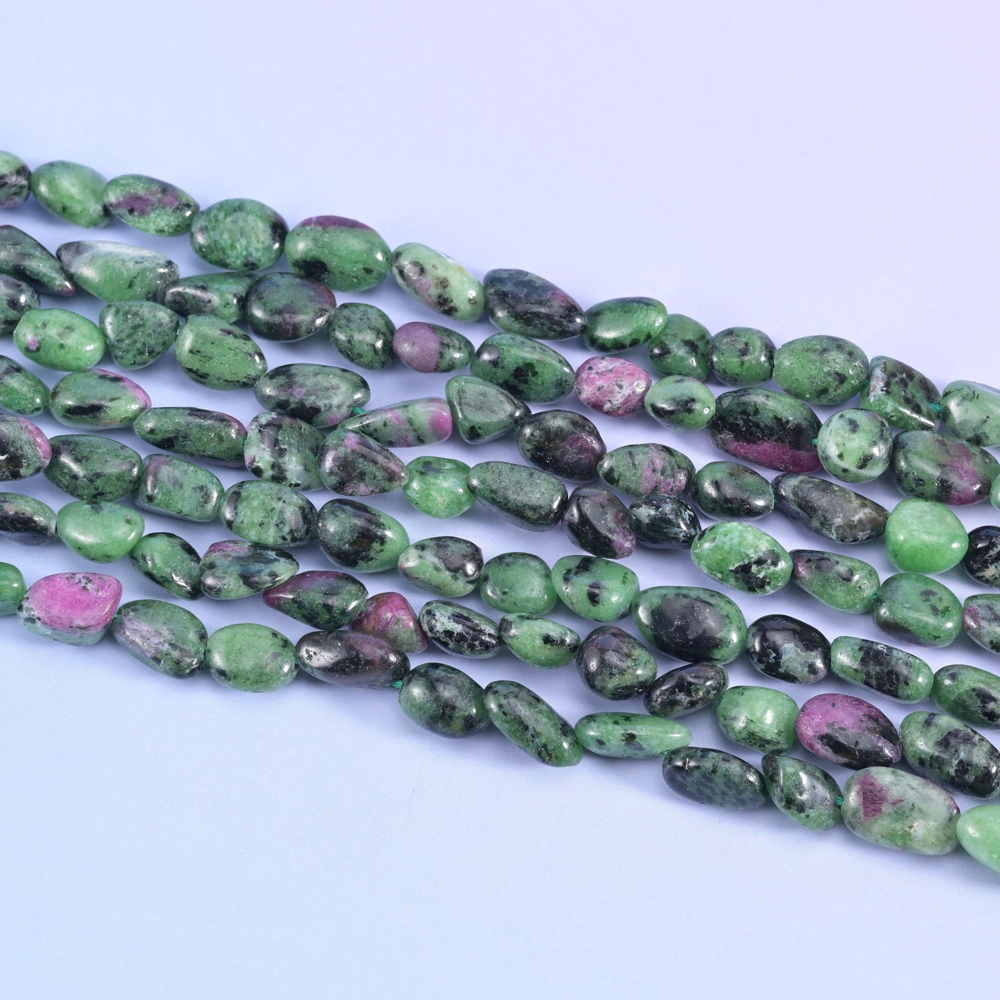 Ruby zoisite pebble nugget beads, 15.5 inch strand