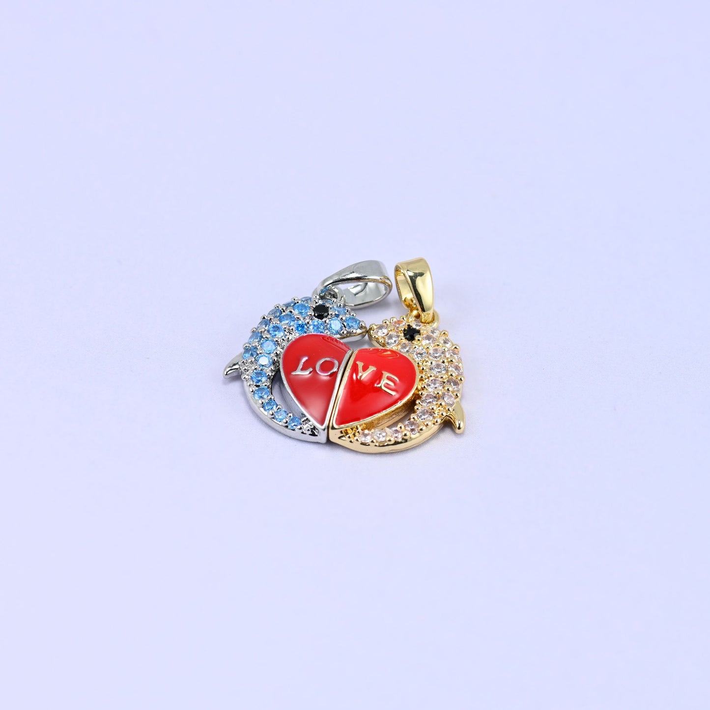 Magnetic Enamel Dolphin Love Zircon Pendants in warm 18K gold plated and platinum plated finish