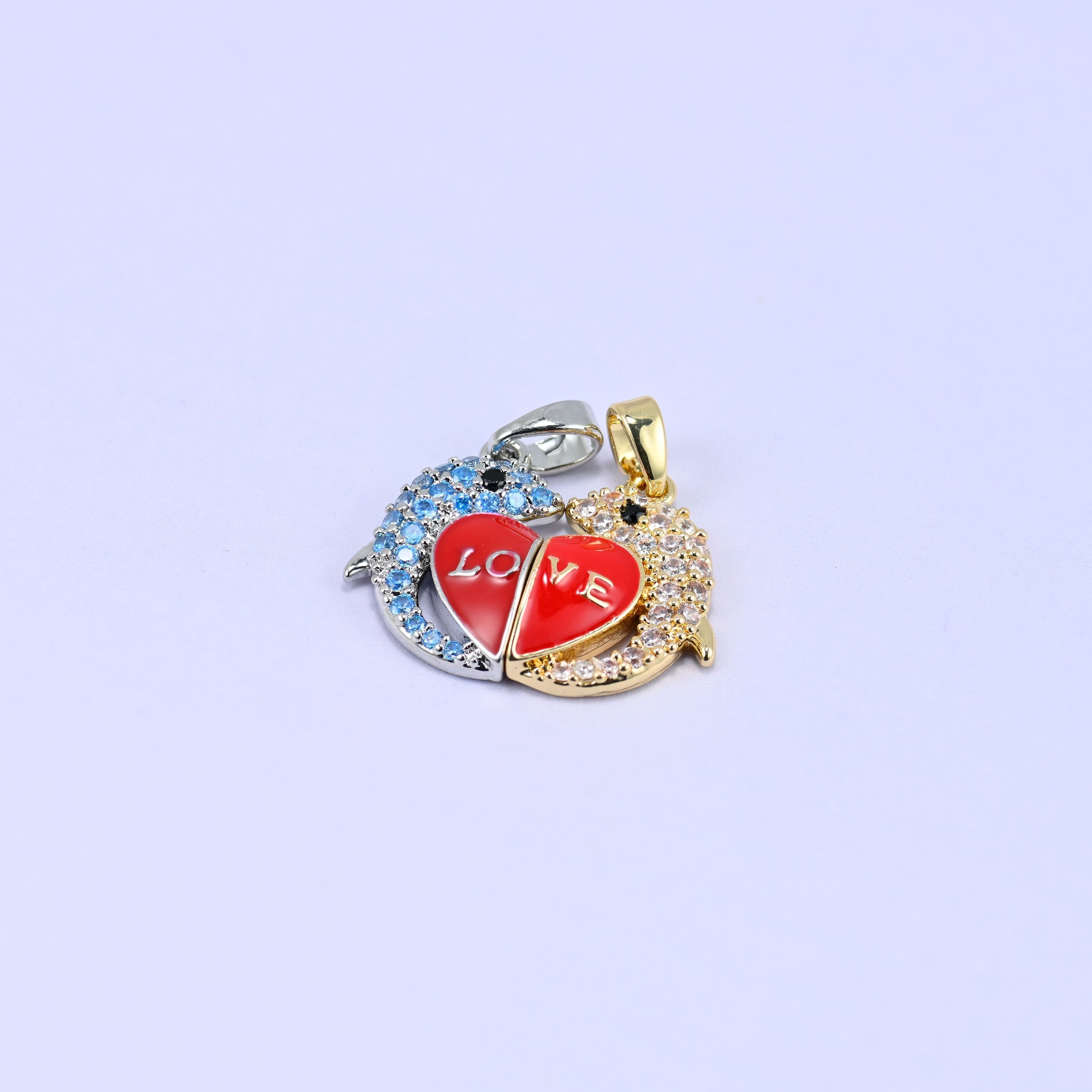 Magnetic Enamel Dolphin Love Zircon Pendants in warm 18K gold plated and platinum plated finish
