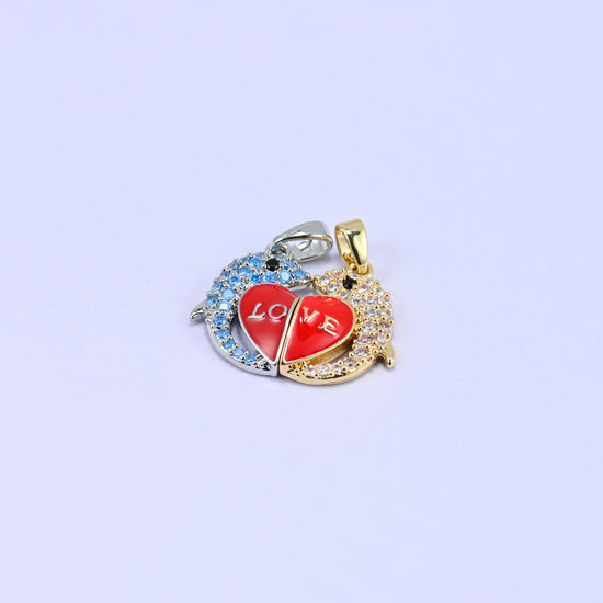 Magnetic Enamel Dolphin Love Zircon Pendants in warm 18K gold plated and platinum plated finish