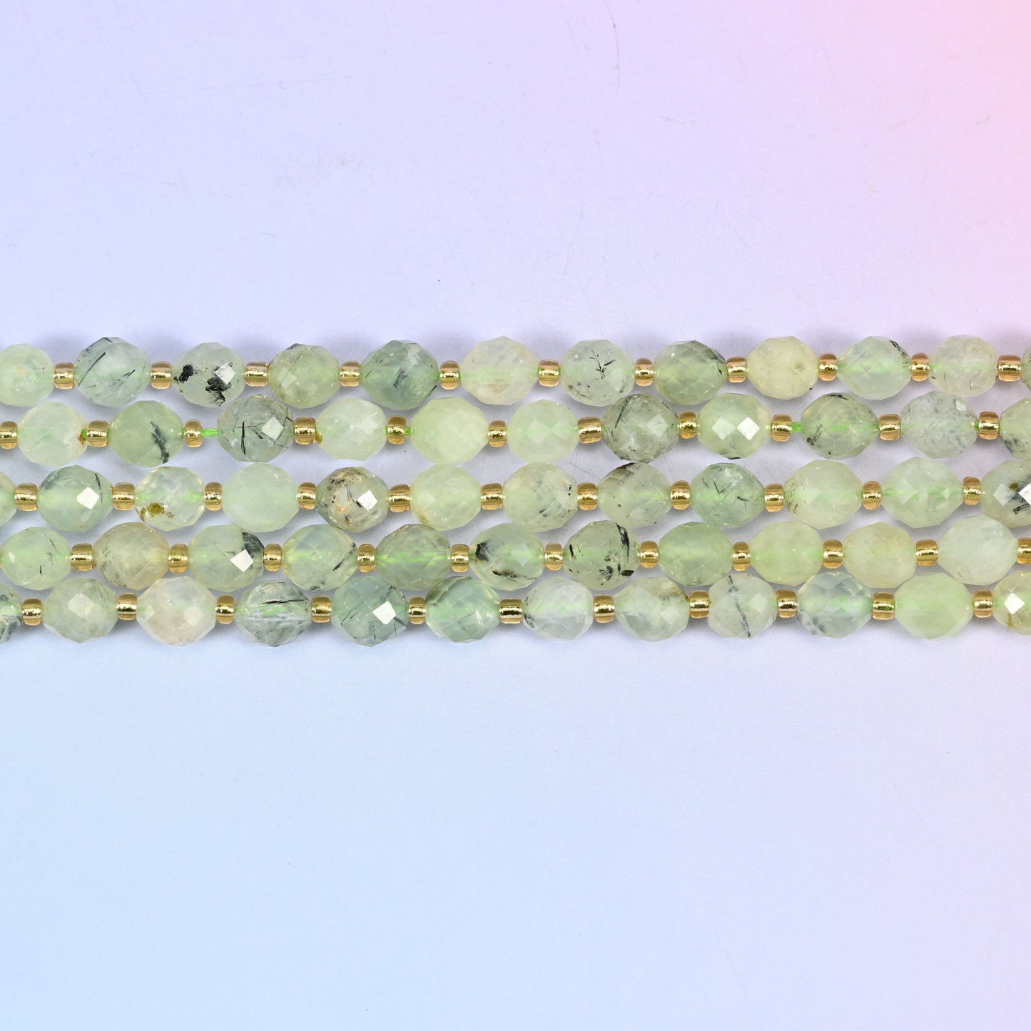 Prehnite rice barrel beads in translucent celery-green