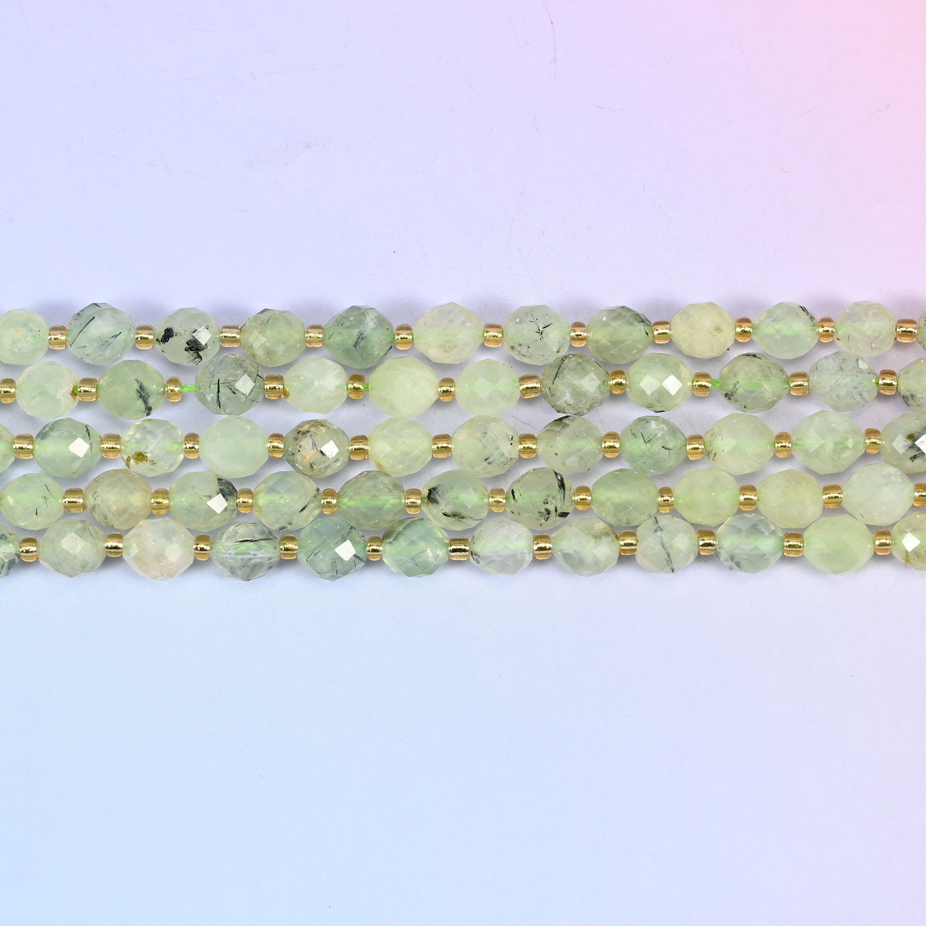 Prehnite rice barrel beads in translucent celery-green