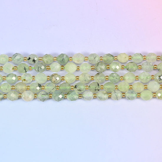 Prehnite rice barrel beads in translucent celery-green