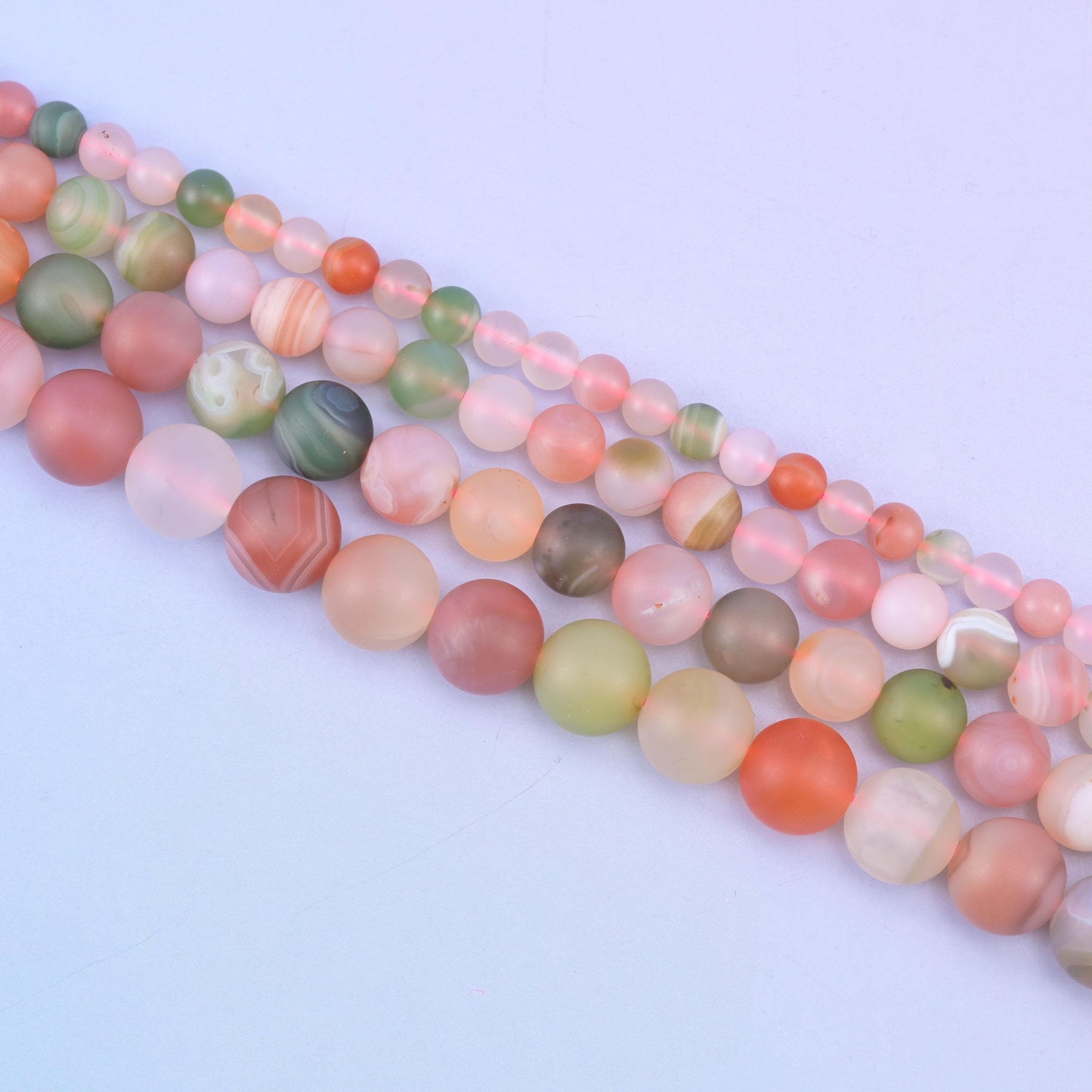 Multi-Color Yanyuan Agate Matte Round Beads in blush pink, coral, sage green and cream