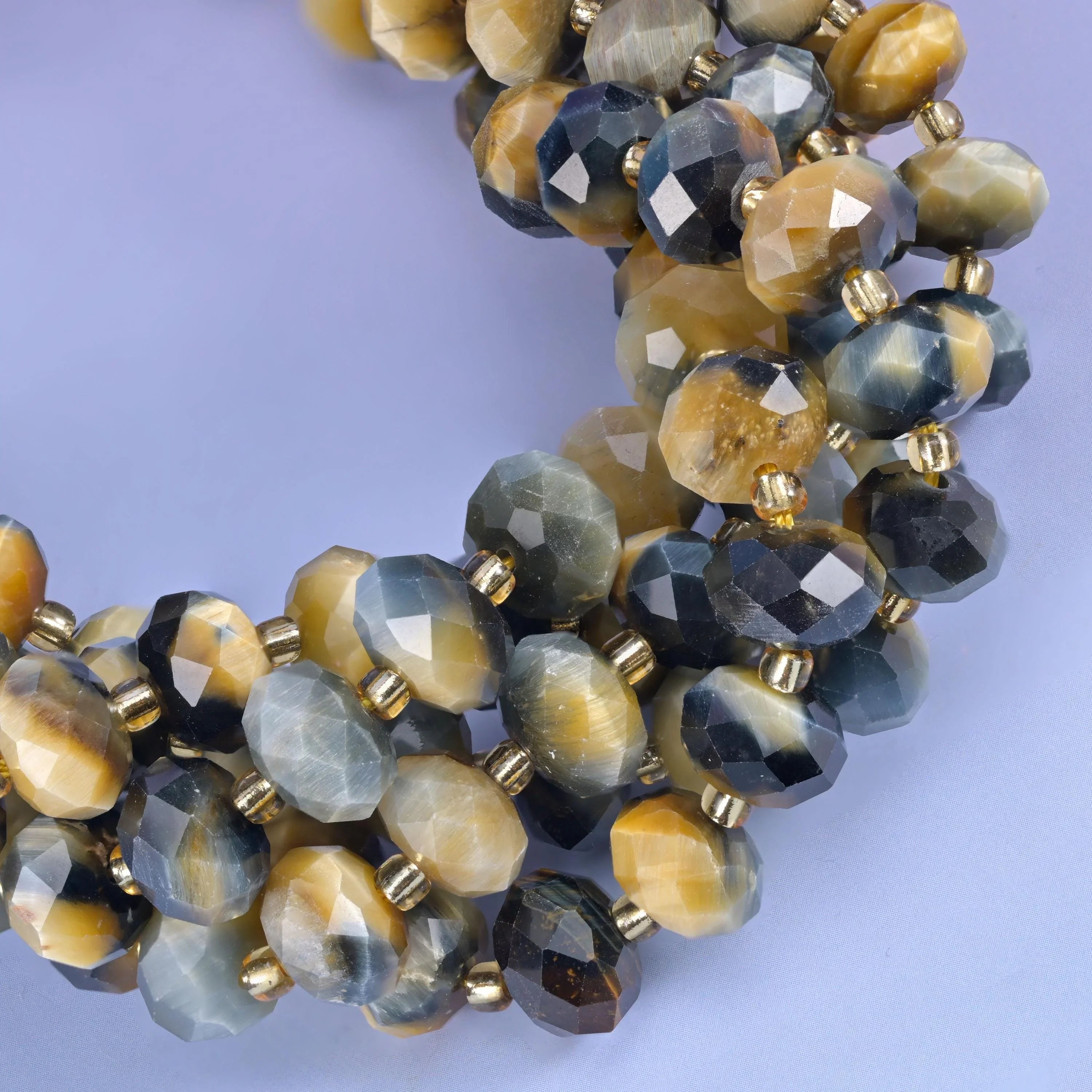 Gold Blue Dream Tiger Eye faceted rondelle beads for jewelry making