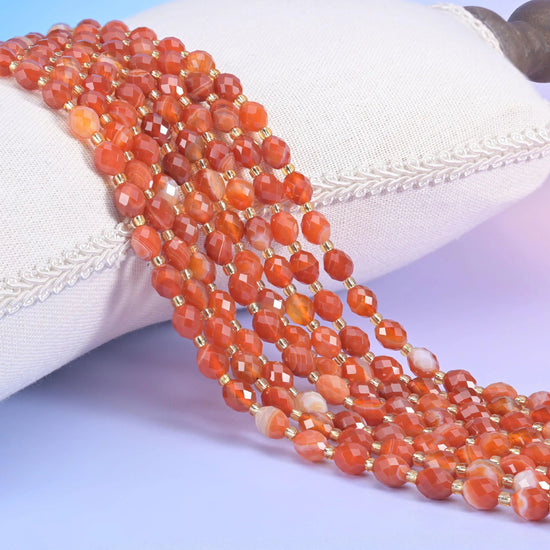 Dyed Red Stripe Agate Faceted Rice Barrel Beads