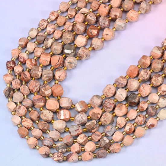 Red Howlite faceted spiral twist beads, 15 inch strand