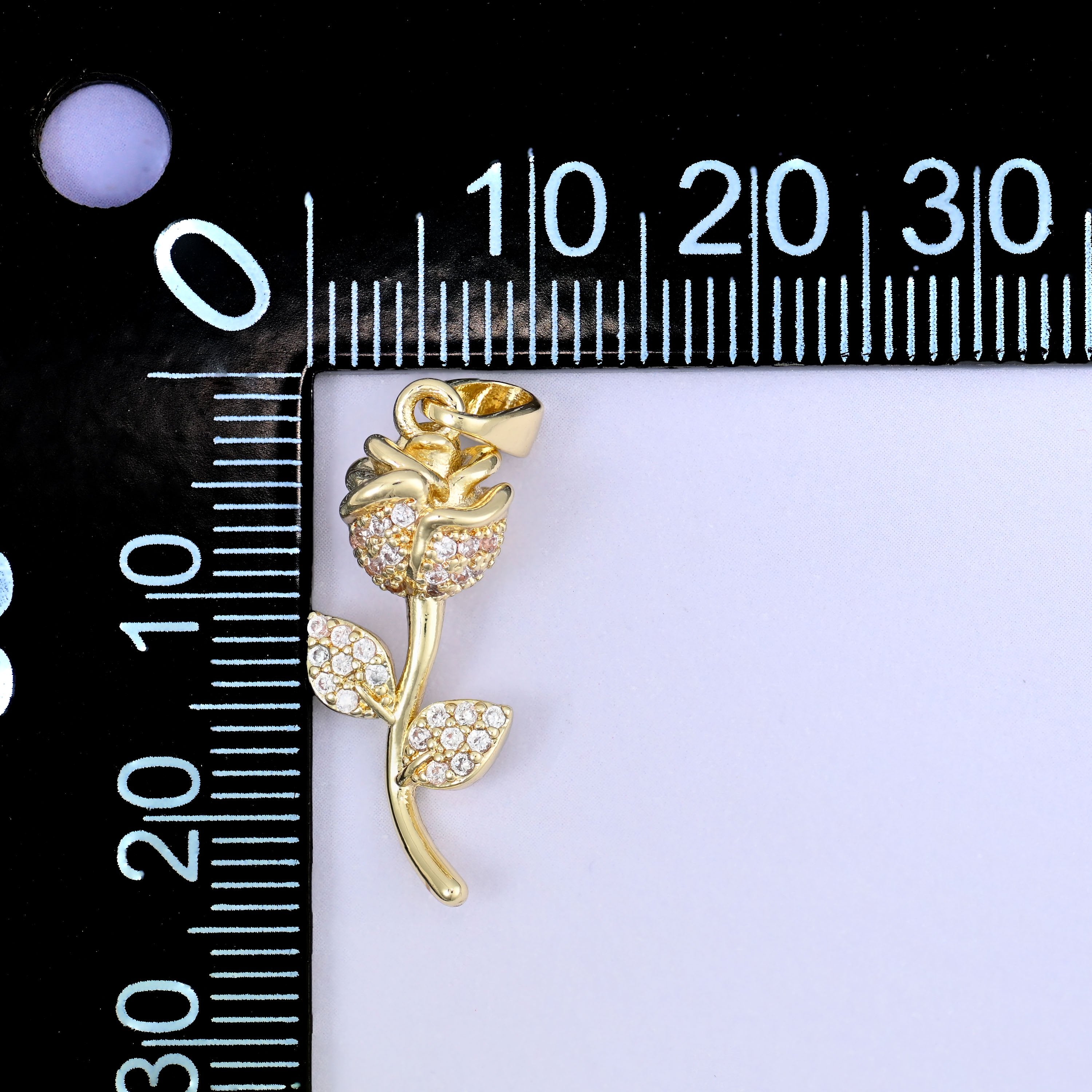 Gold Rose Flower Zircon Charms: 18K Gold Plated Pendants, Jewelry Making Supply