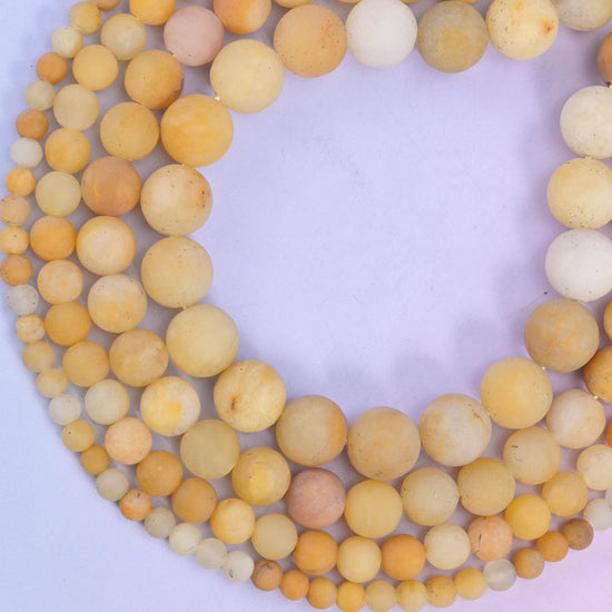 Yellow Jade Matte Round Beads, 4mm approximately 88 beads, 6mm approximately 59 beads, 8mm approximately 45 beads, 10mm approximately 37 beads per strand