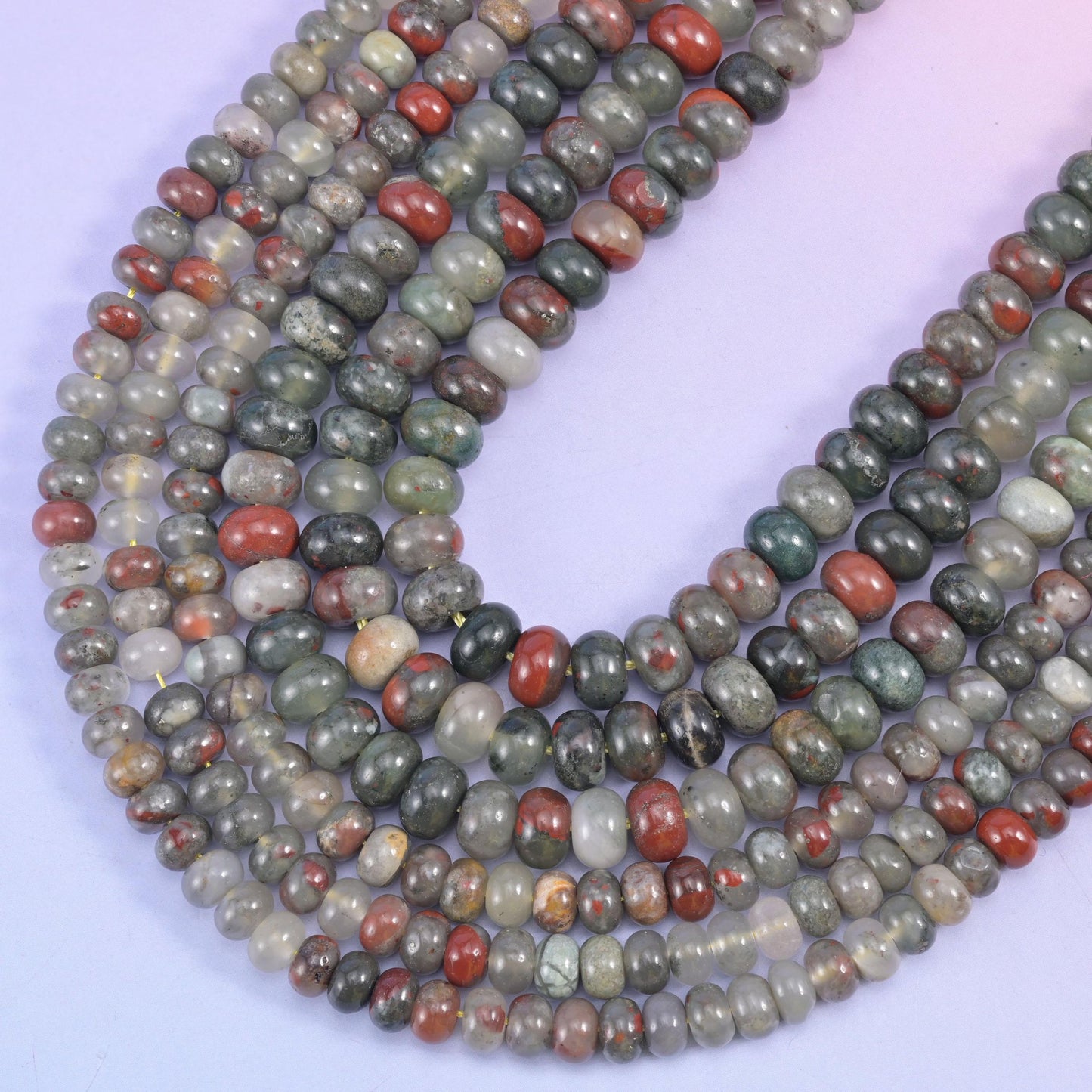 Smooth rondelle cut african bloodstone beads