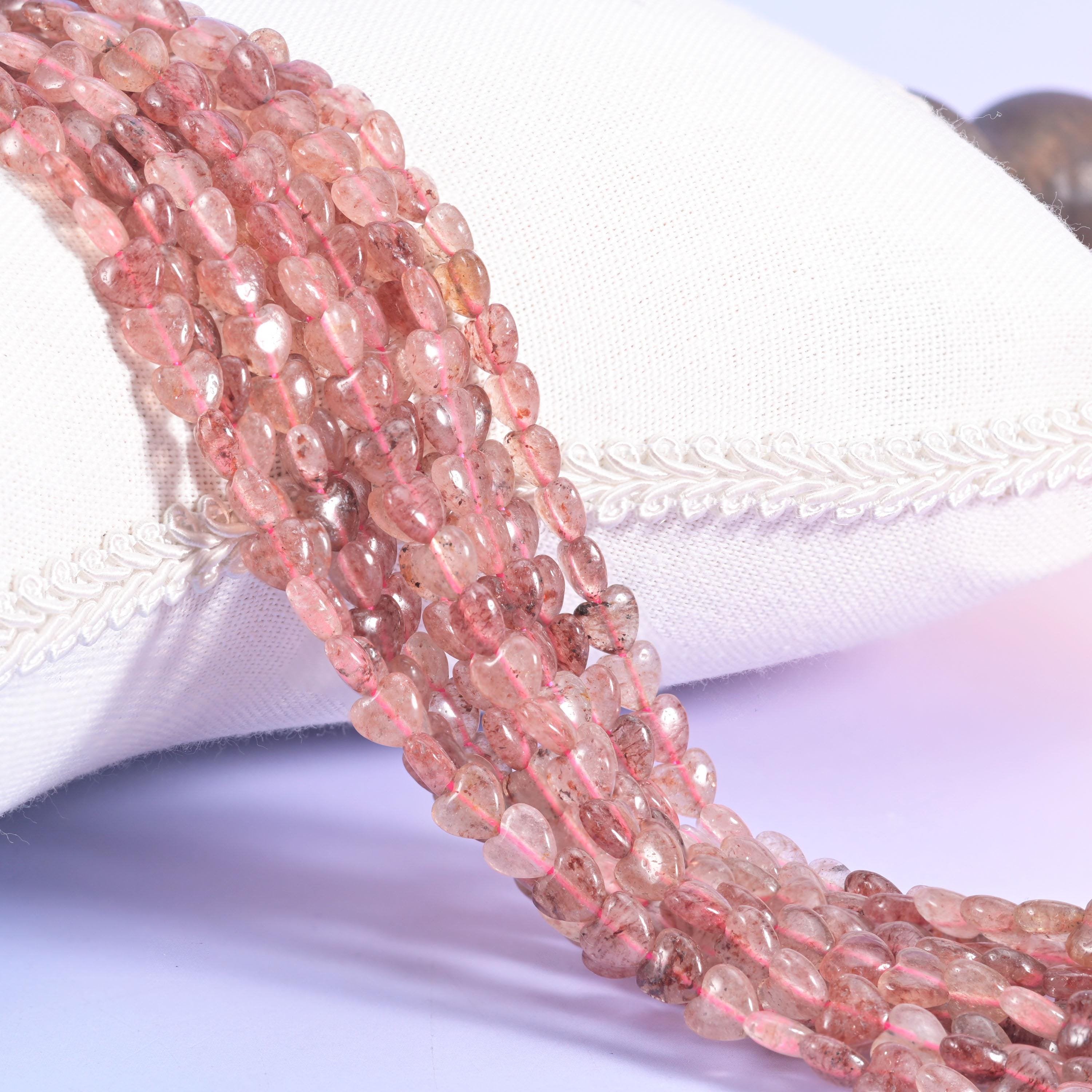 Strawberry Quartz Heart Beads 6mm, dusty rose hearts with fine rust-red inclusions