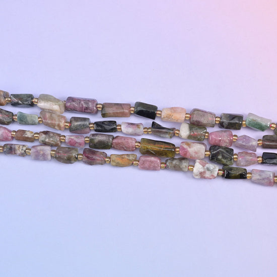Tourmaline Faceted Tube Beads Size Varies Jewelry Making 15.5 Inch Strand