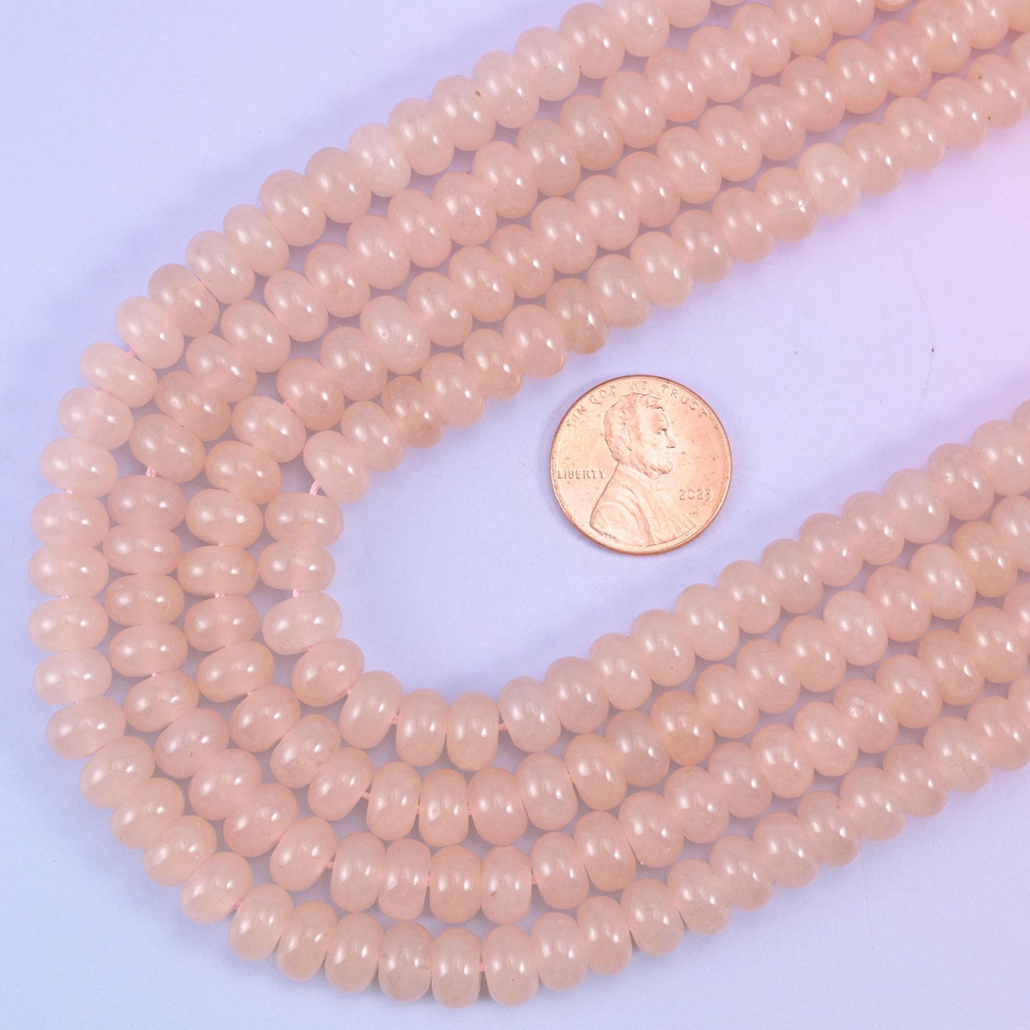 Soft Pink Dyed Jade rondelle beads, 15 inch strand