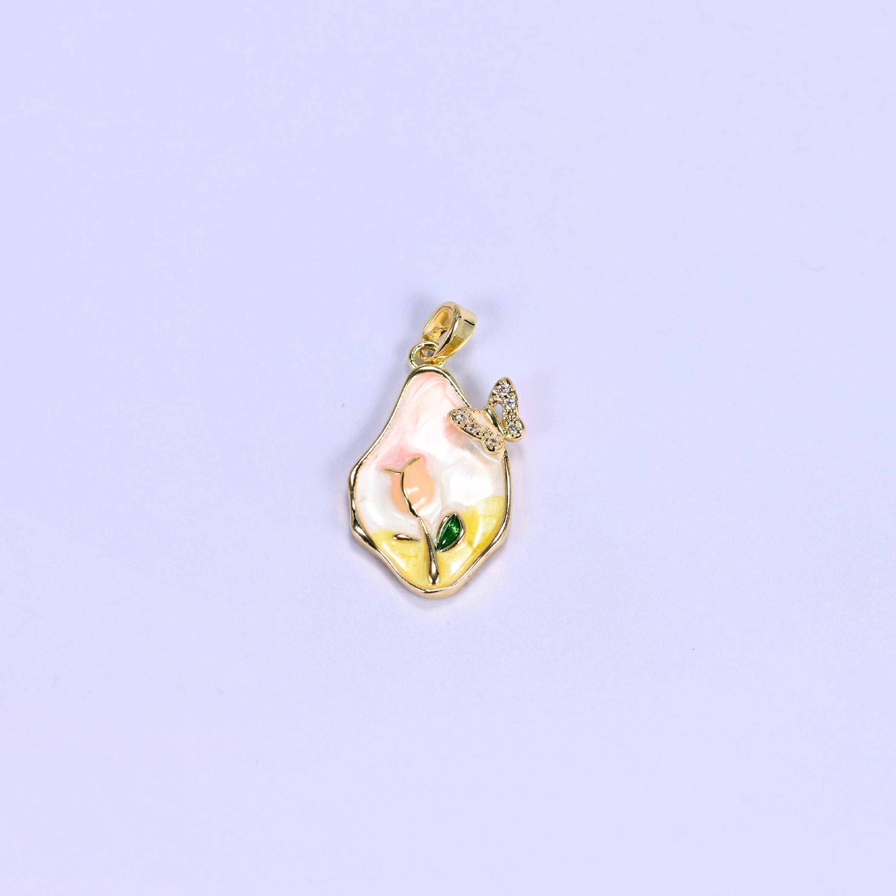 Enamel Freeform Tulip Butterfly Charms: 18K Gold Filled Pendants, Jewelry Making Supply