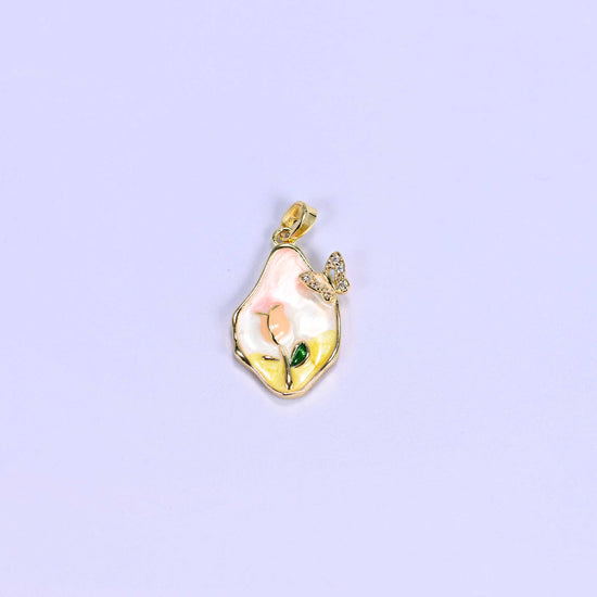 Enamel Freeform Tulip Butterfly Charms: 18K Gold Filled Pendants, Jewelry Making Supply
