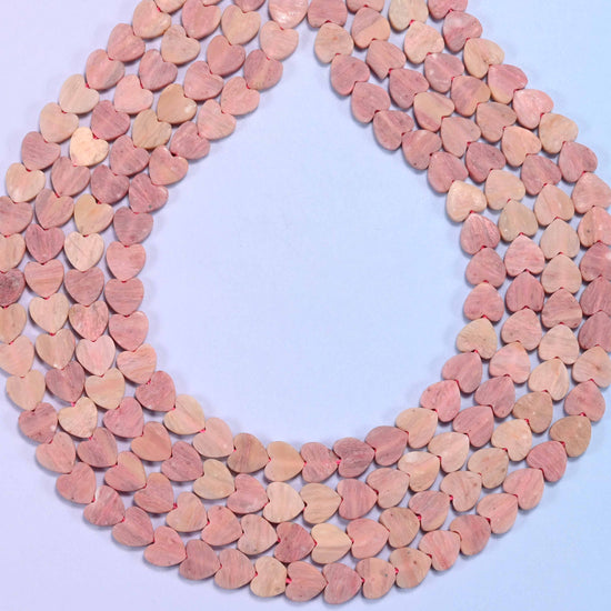 Matte Pink Rhodonite Flat Heart Beads: Size 6mm, Jewelry Making, 15 Inch Strand