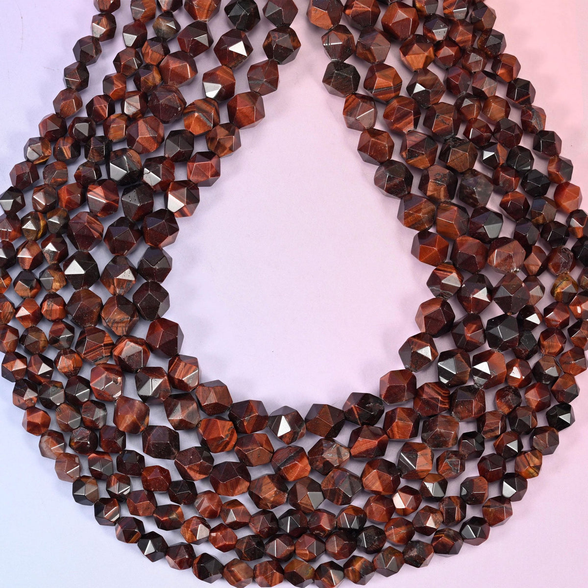 Red Tiger Eye Faceted Diamond Star Cut Beads, hole approximately 1.0mm