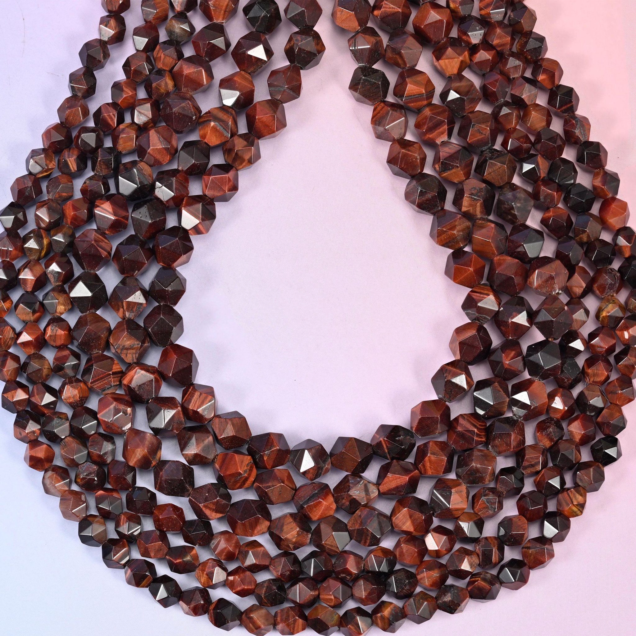 Red Tiger Eye Faceted Diamond Star Cut Beads, hole approximately 1.0mm