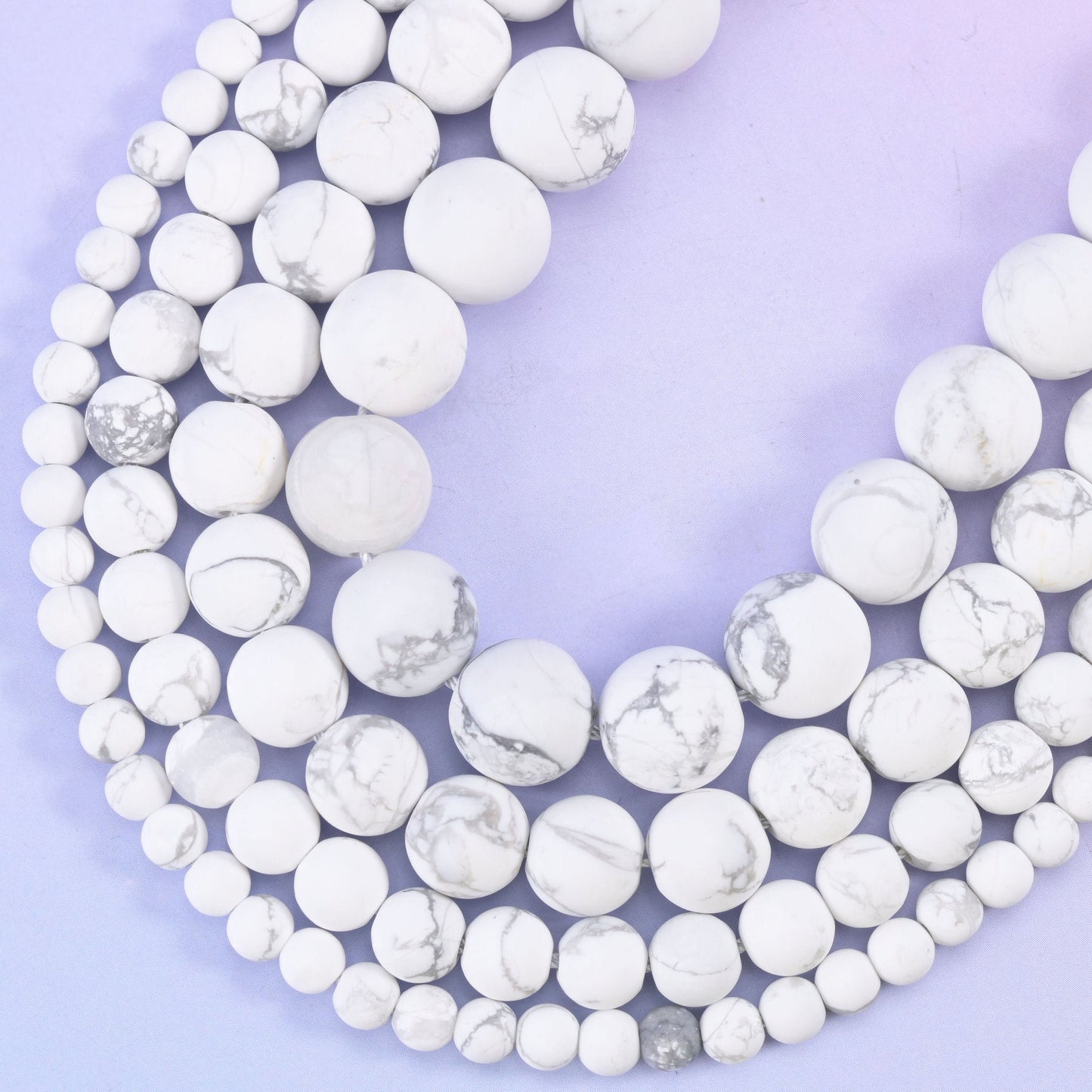 White howlite matte round beads, hole 0.5mm to 1.2mm