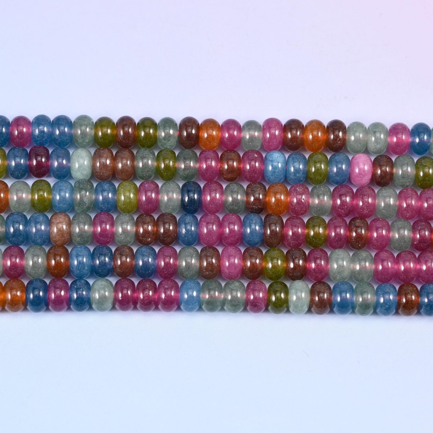Multi-Color Dyed Jade rondelles in a cheerful mix of blue, green and pink