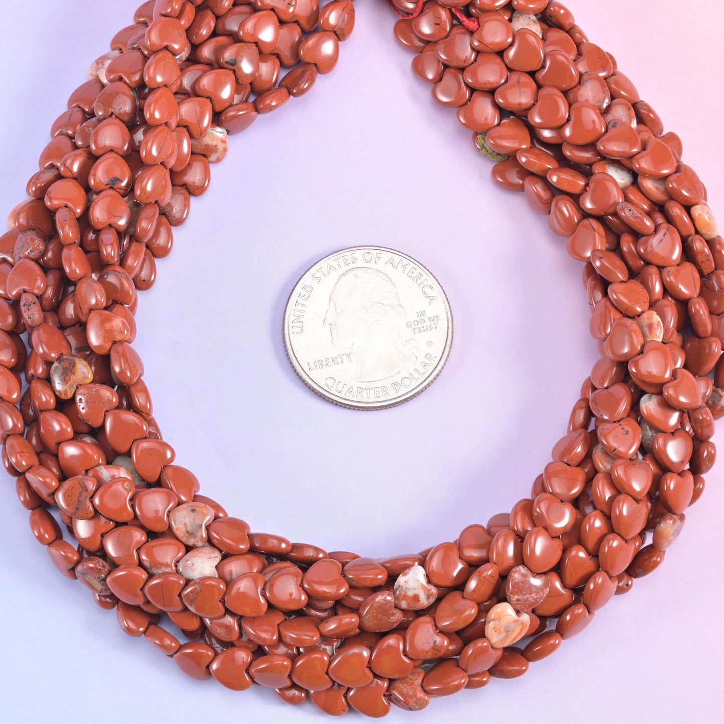 Red jasper heart beads, 0.8mm drill hole