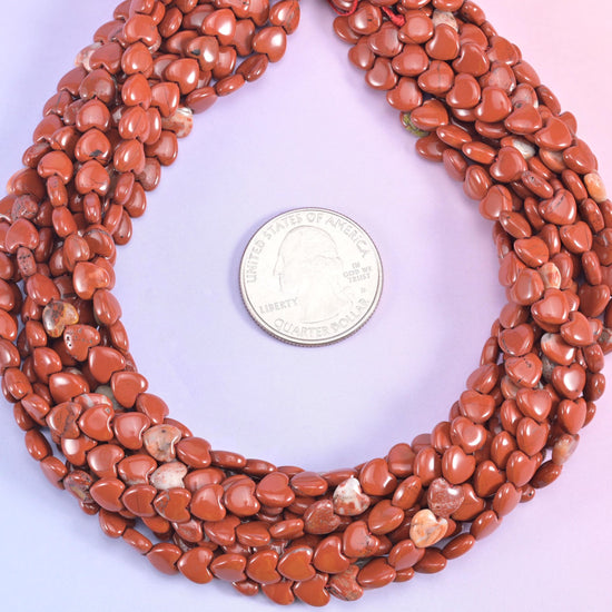 Red jasper heart beads, 0.8mm drill hole
