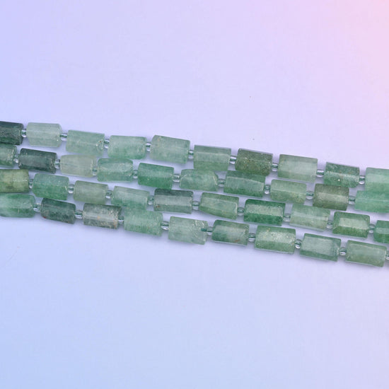 Green Strawberry Quartz Faceted Tube Beads, 15.5 inch strand