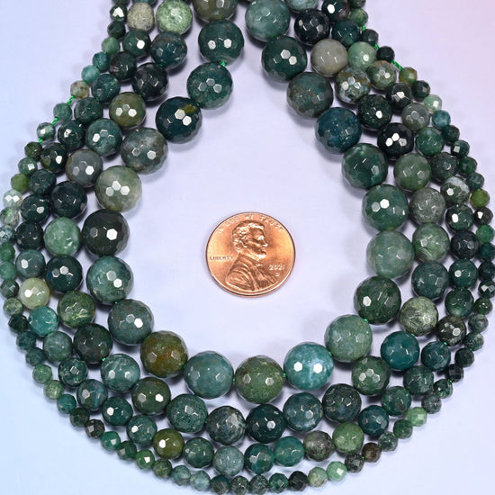 Moss Agate Faceted Round Beads 4mm 6mm 8mm 10mm Jewelry Making 15 Inch Strand