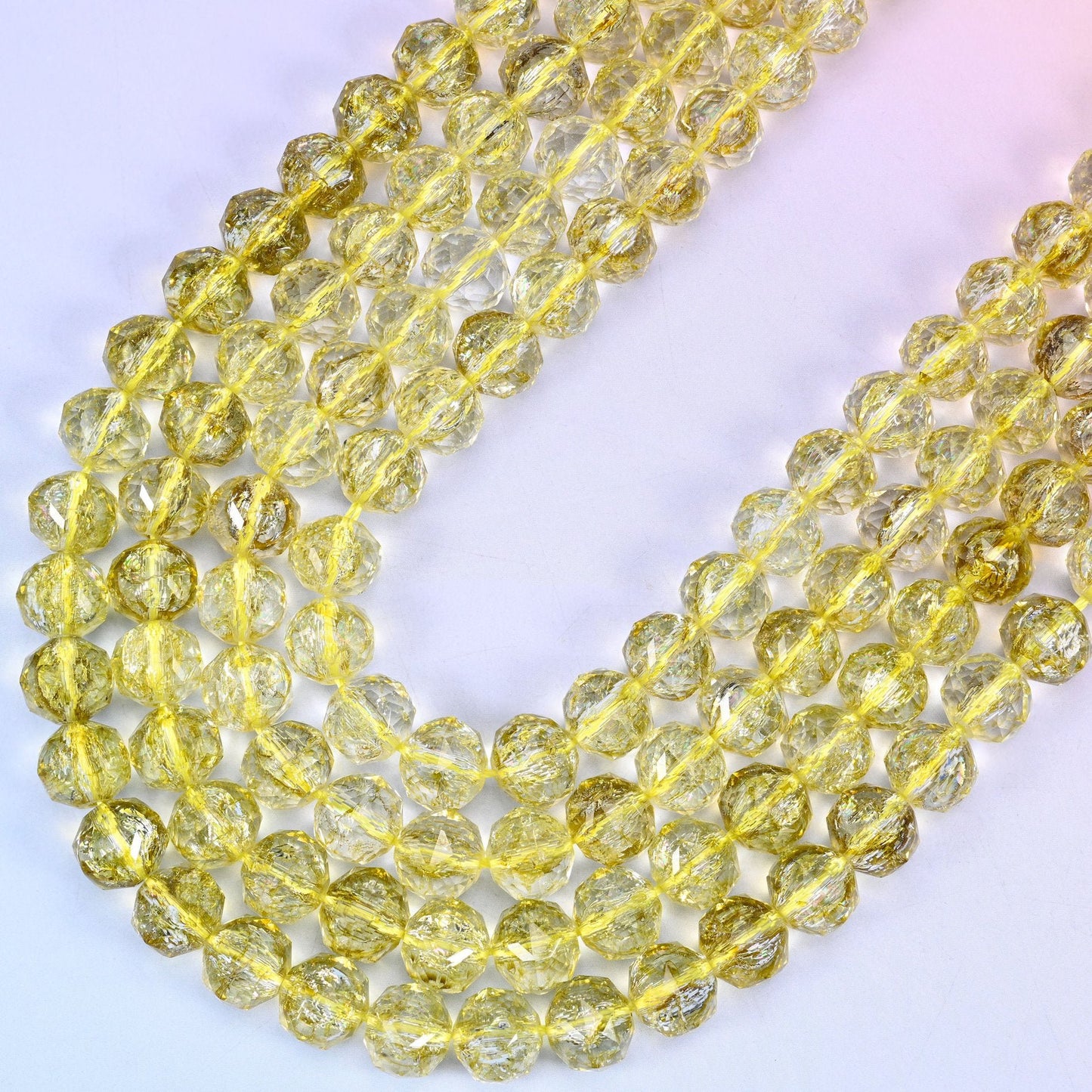 Transparent Lemon Yellow Faceted Round Glass Beads, 15 inch strand