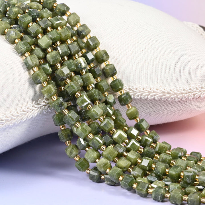 South Jade Faceted Cube Beads Size 6mm 8mm Jewelry Making 15 Inch Strand