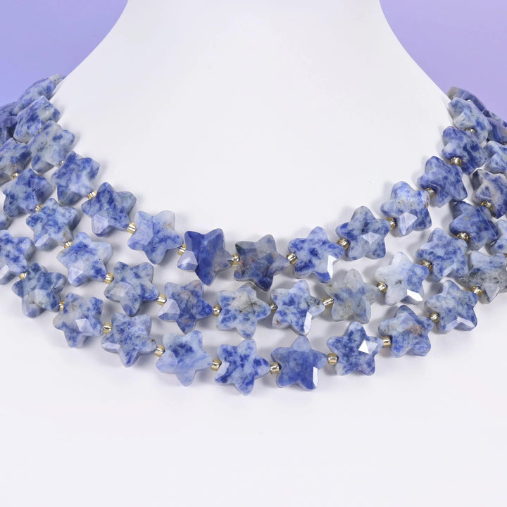 Blue Spot Jasper beads, faceted five pointed star, Approximately 14mm across