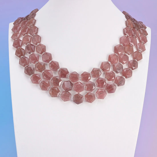 Strawberry Quartz beads, flat hexagon shape, 12mm.