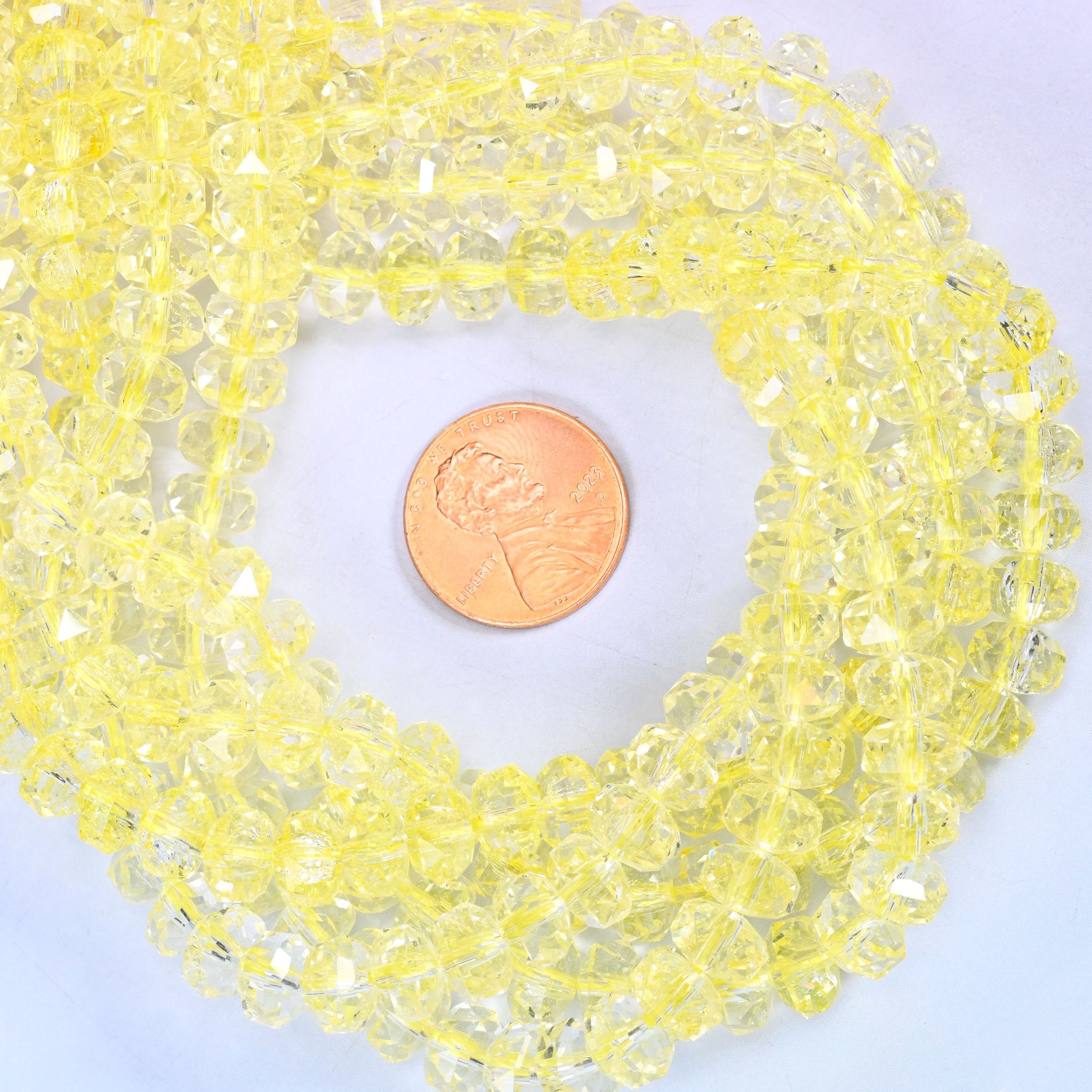 Transparent Yellow Faceted Rondelle Glass Beads: Size 5x8mm, Jewelry Making Supply