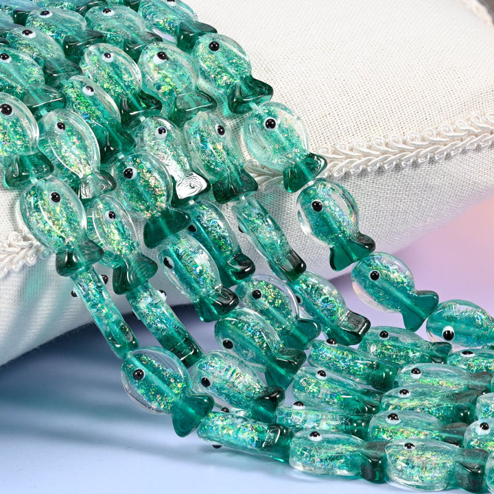 Iridescent Green Fish Glass Beads