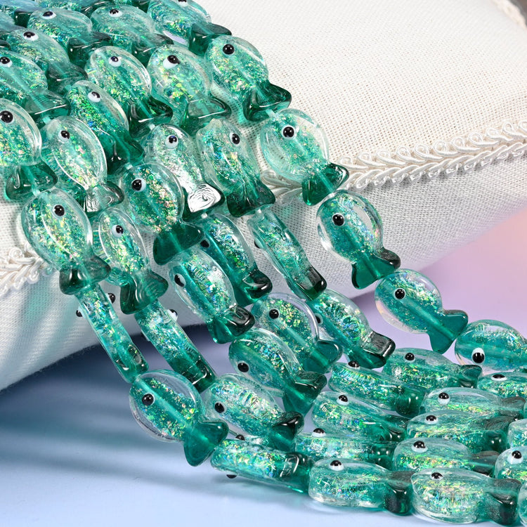 Iridescent Green Fish Glass Beads