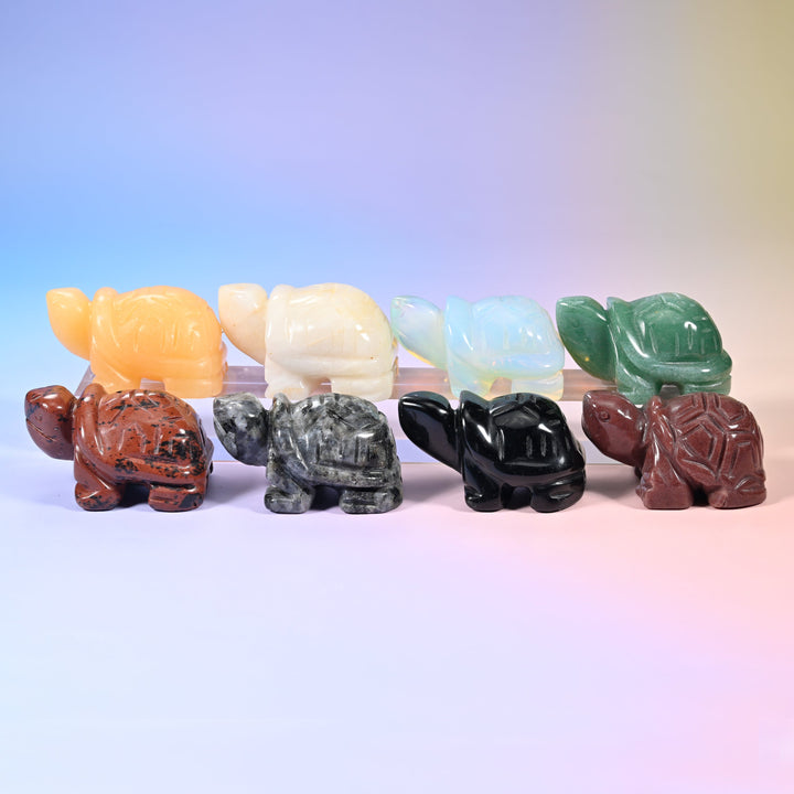 Gemstone turtle figurine, domed shell, tucked head and four stubby feet