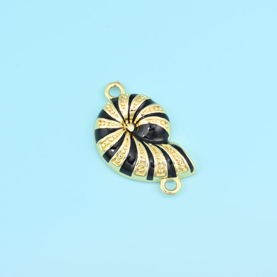 18K Gold Filled Black Enamel Sea Snail Shell Charm Connector 19x11mm, sold per piece