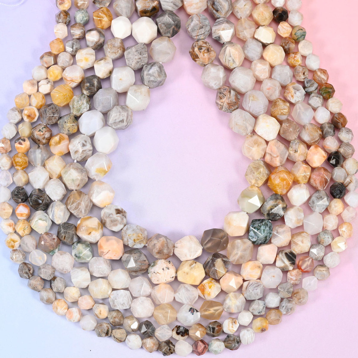 Cream Bamboo Agate Faceted Diamond Star Cut Beads 6mm 8mm 10mm, hole approximately 1.0mm with a possible variation of +/- 0.2mm, centre drilled