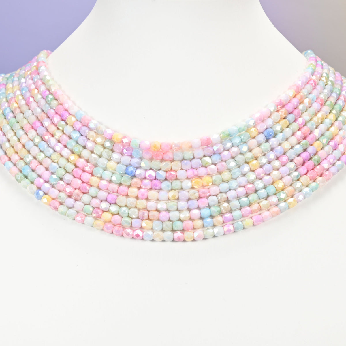 Opaque faceted barrel glass beads, 4x3.5mm.
