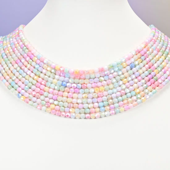 Opaque faceted barrel glass beads, 4x3.5mm.