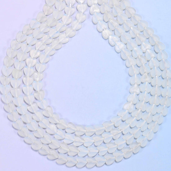 Matte Opalite Flat Heart Beads, 0.8mm hole