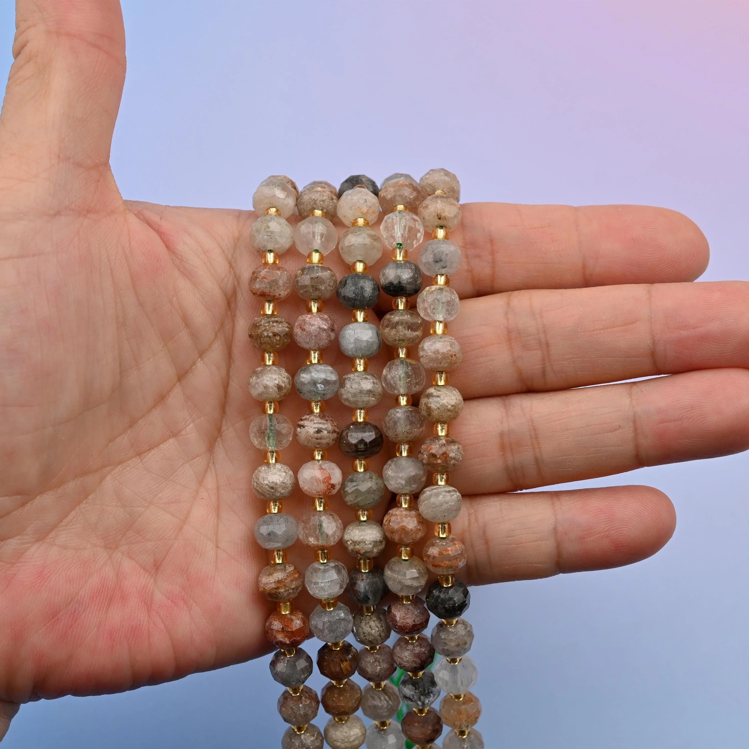 Phantom quartz beads, faceted rondelle, 6x8mm
