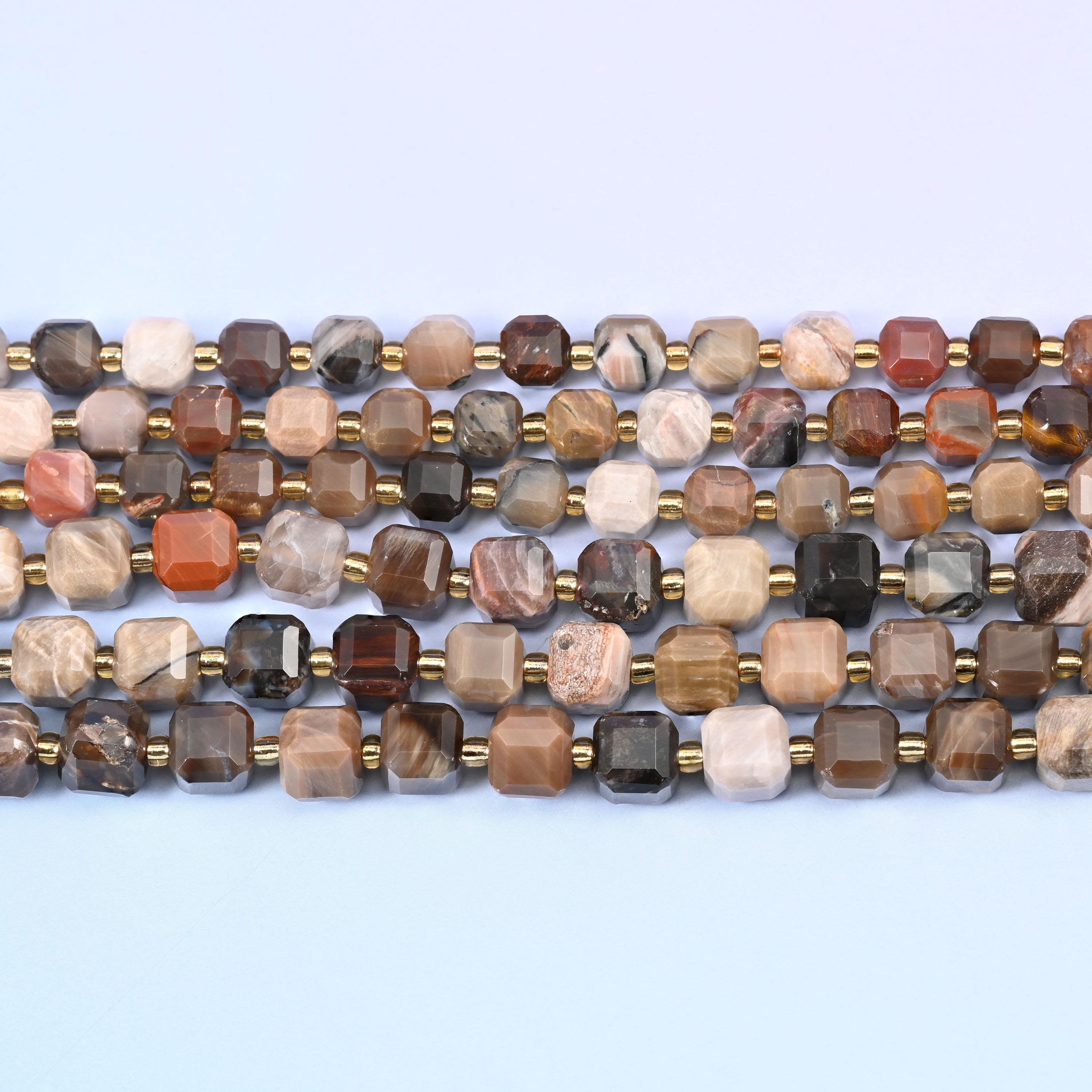 Petrified Wood beads in warm chocolate, taupe and rust with visible grain