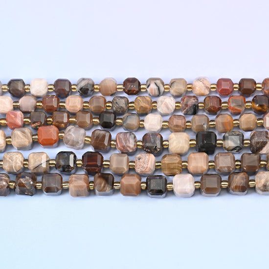 Petrified Wood beads in warm chocolate, taupe and rust with visible grain