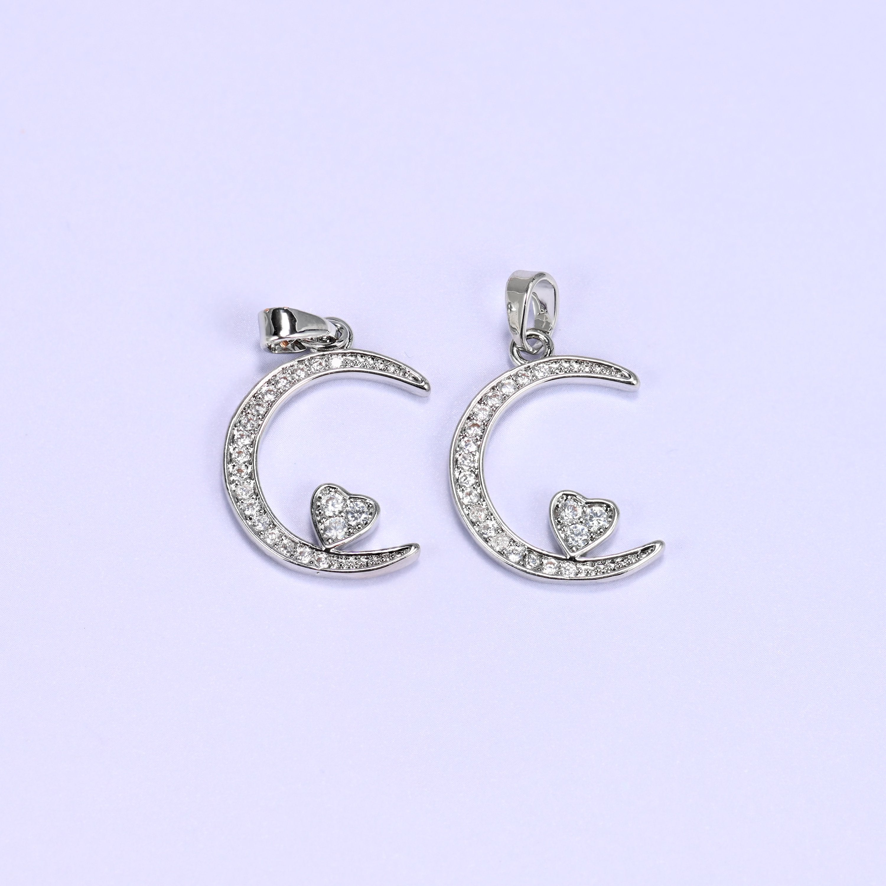 Moon Heart Zircon Charms: 18K Gold Filled Pendants, Jewelry Making Supply