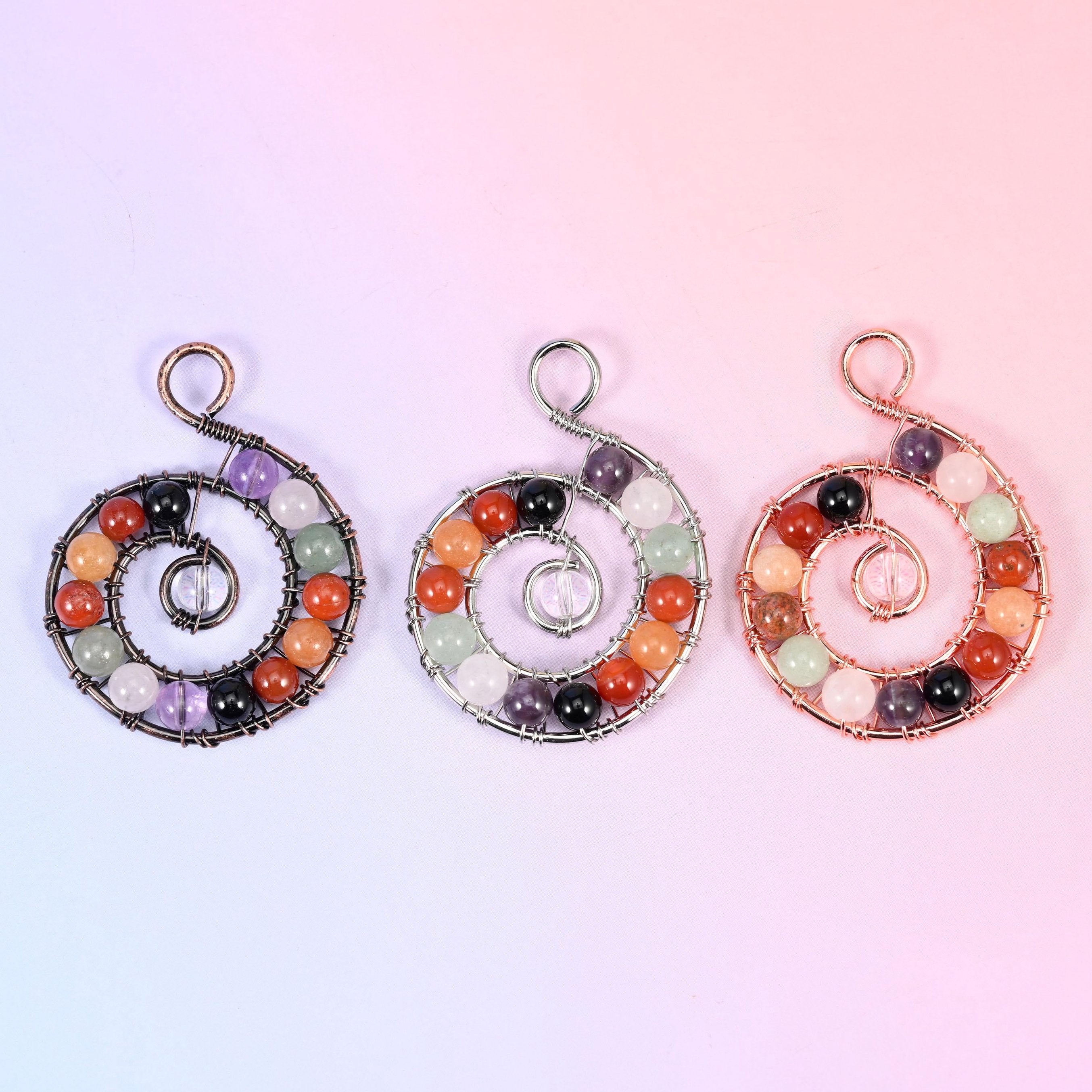 Chakra Gemstone Wired Spiral Pendant
