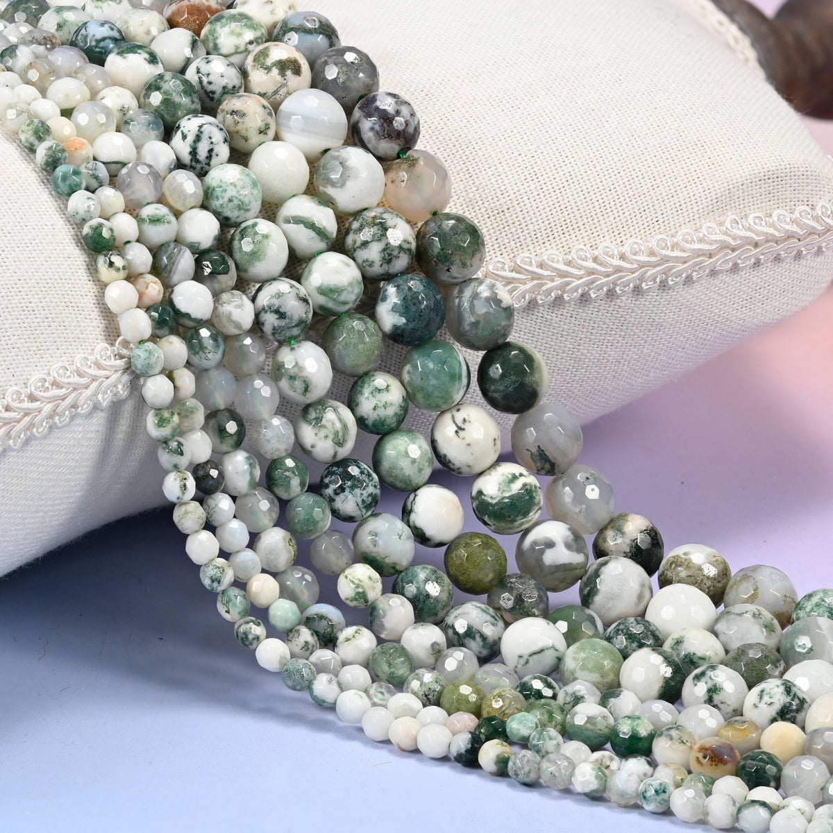 Tree Agate Faceted Round Beads 4mm 6mm 8mm 10mm Jewelry Making 15 Inch Strand