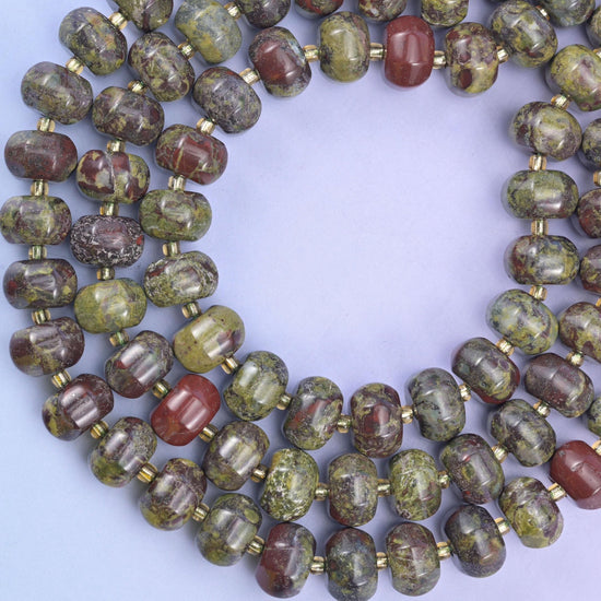 Dragon Bloodstone Pumpkin Rondelle Beads, approximately 35 beads per 15 inch strand